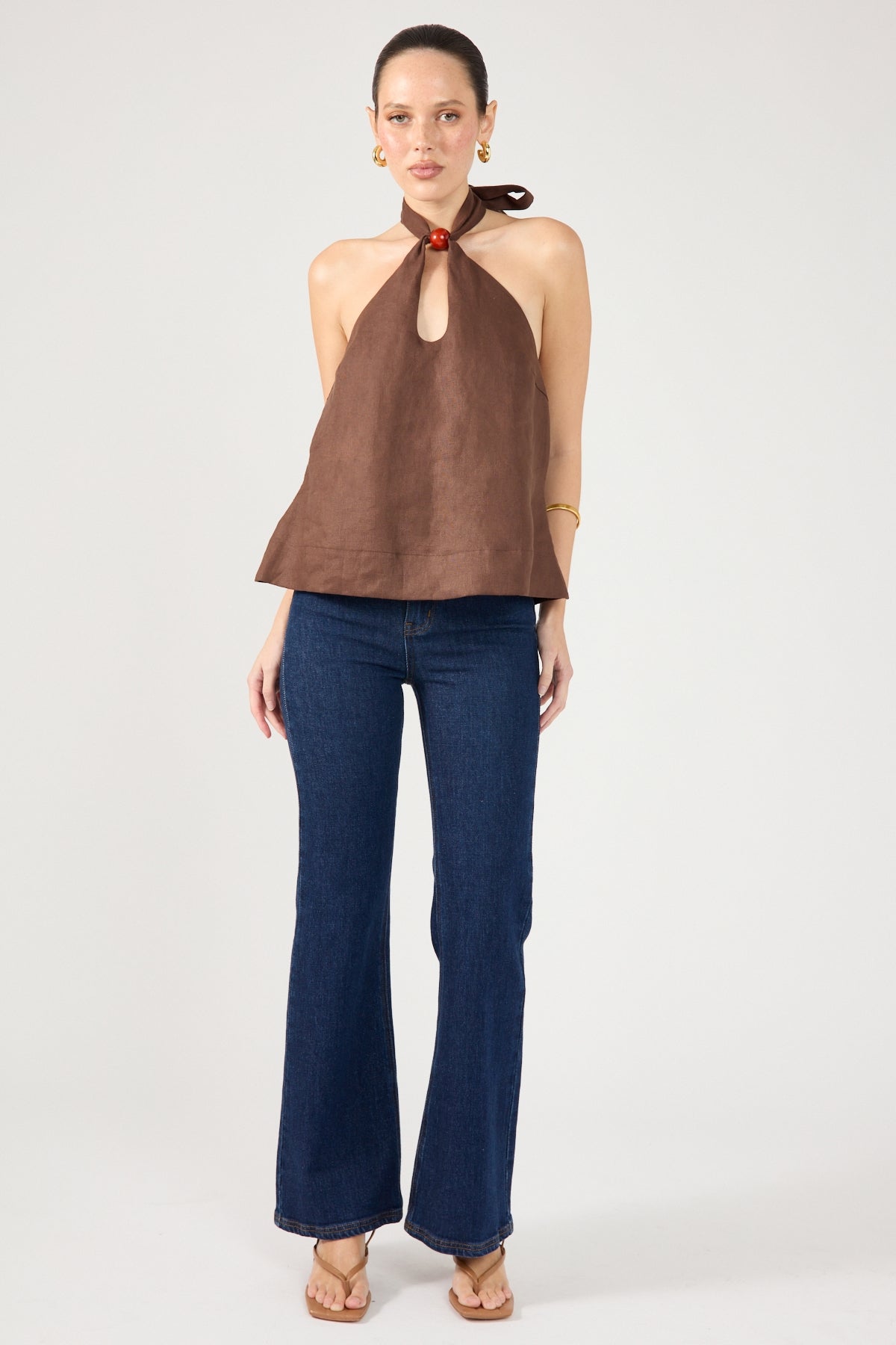 Perfect Stranger Amber Tie Linen Top Brown