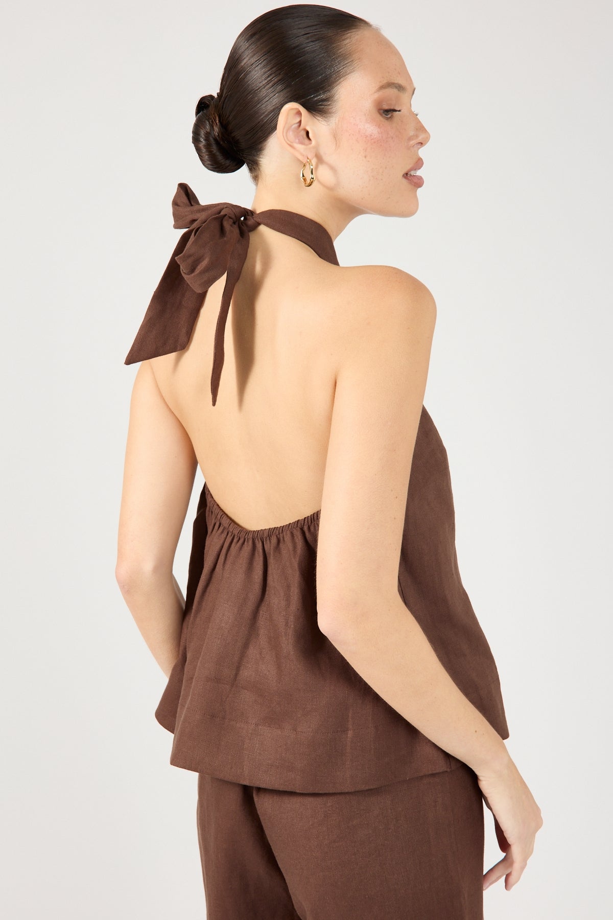 Perfect Stranger Amber Tie Linen Top Brown