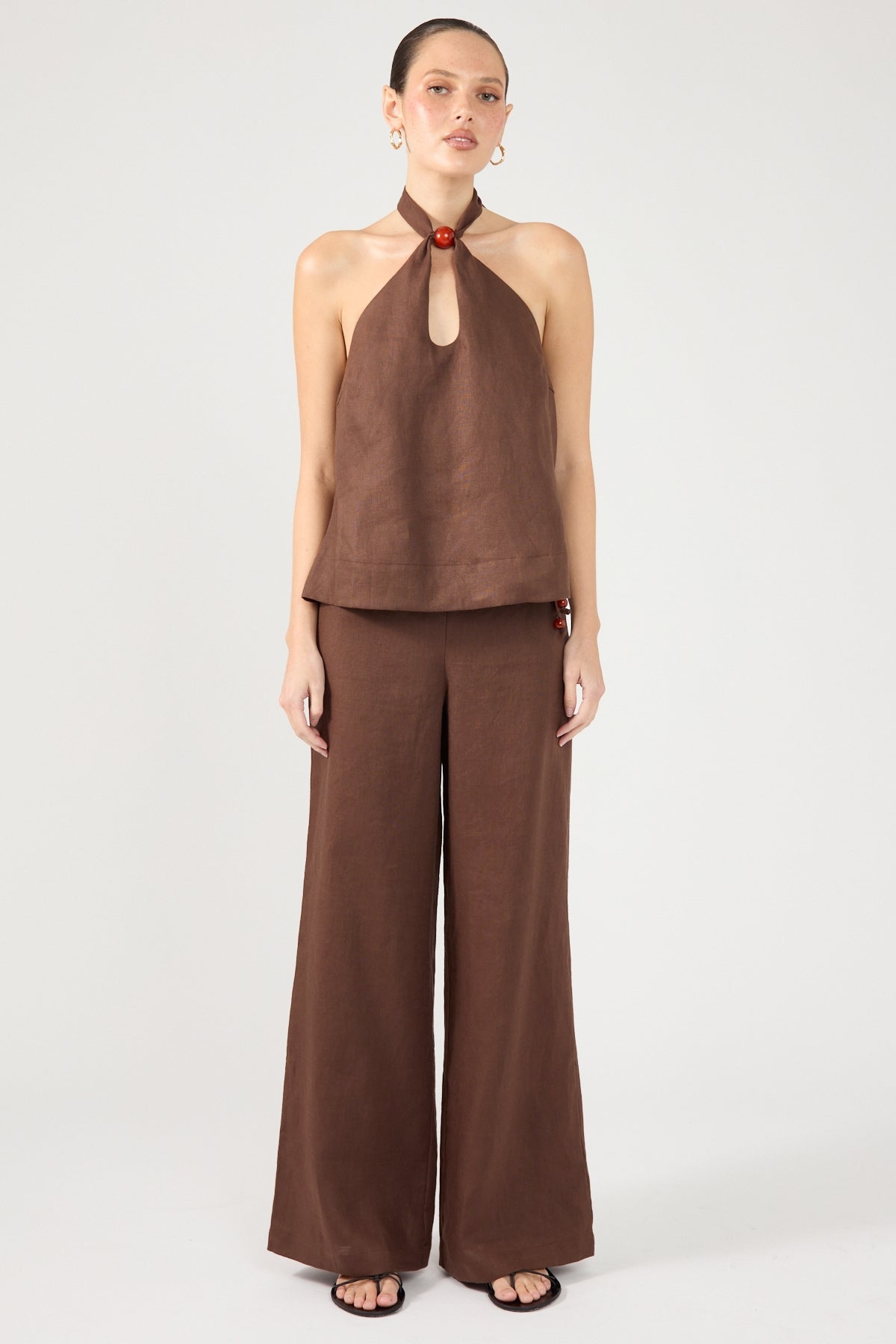 Perfect Stranger Amber Tie Linen Top Brown