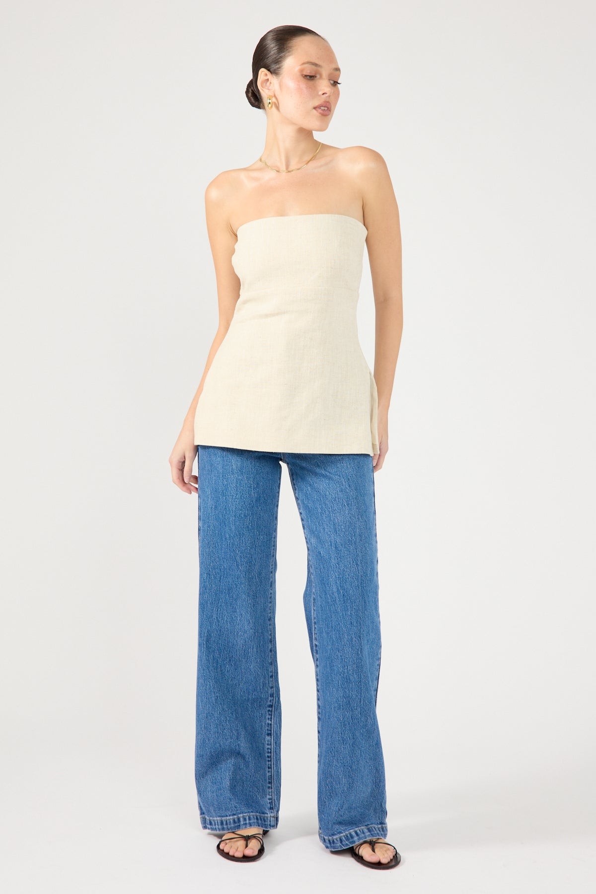 Perfect Stranger MENORCA LINEN SPECKLE STRAPLESS TOP Oat