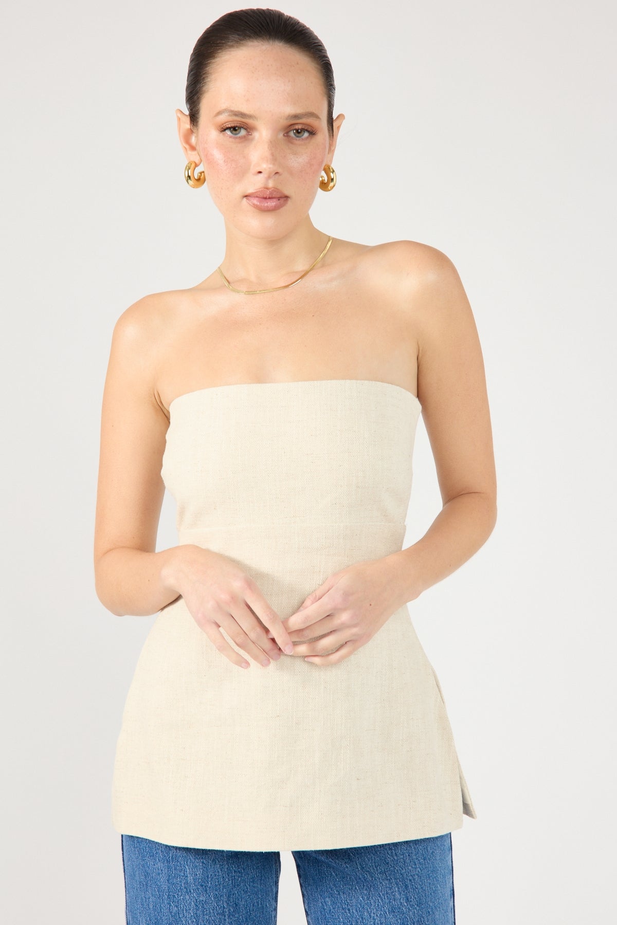 Perfect Stranger MENORCA LINEN SPECKLE STRAPLESS TOP Oat