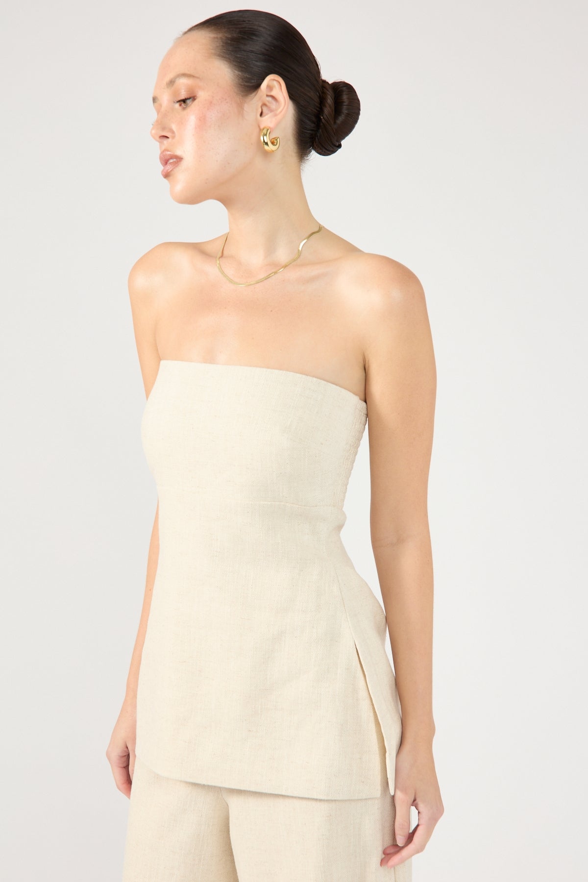 Perfect Stranger MENORCA LINEN SPECKLE STRAPLESS TOP Oat