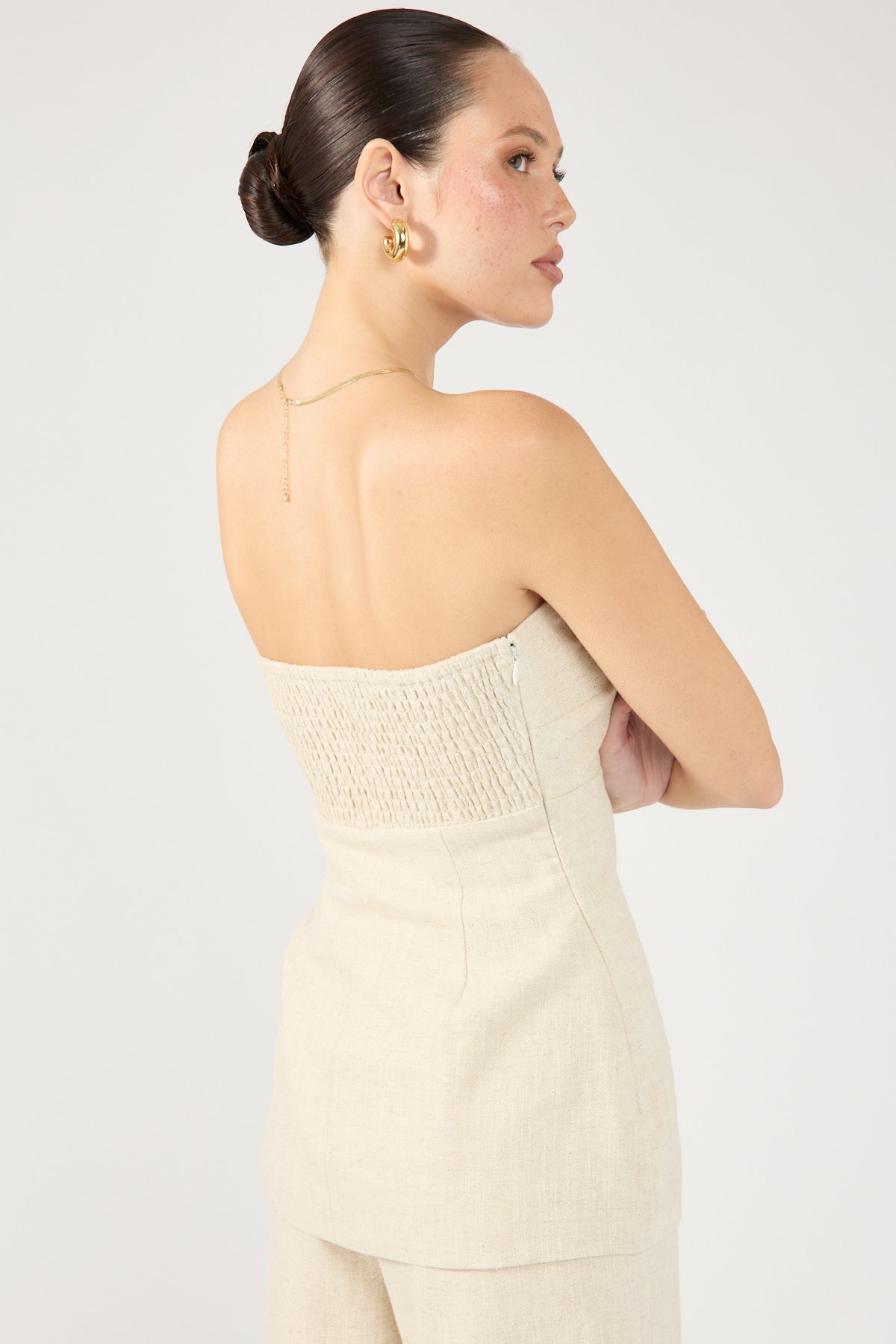 Perfect Stranger MENORCA LINEN SPECKLE STRAPLESS TOP Oat