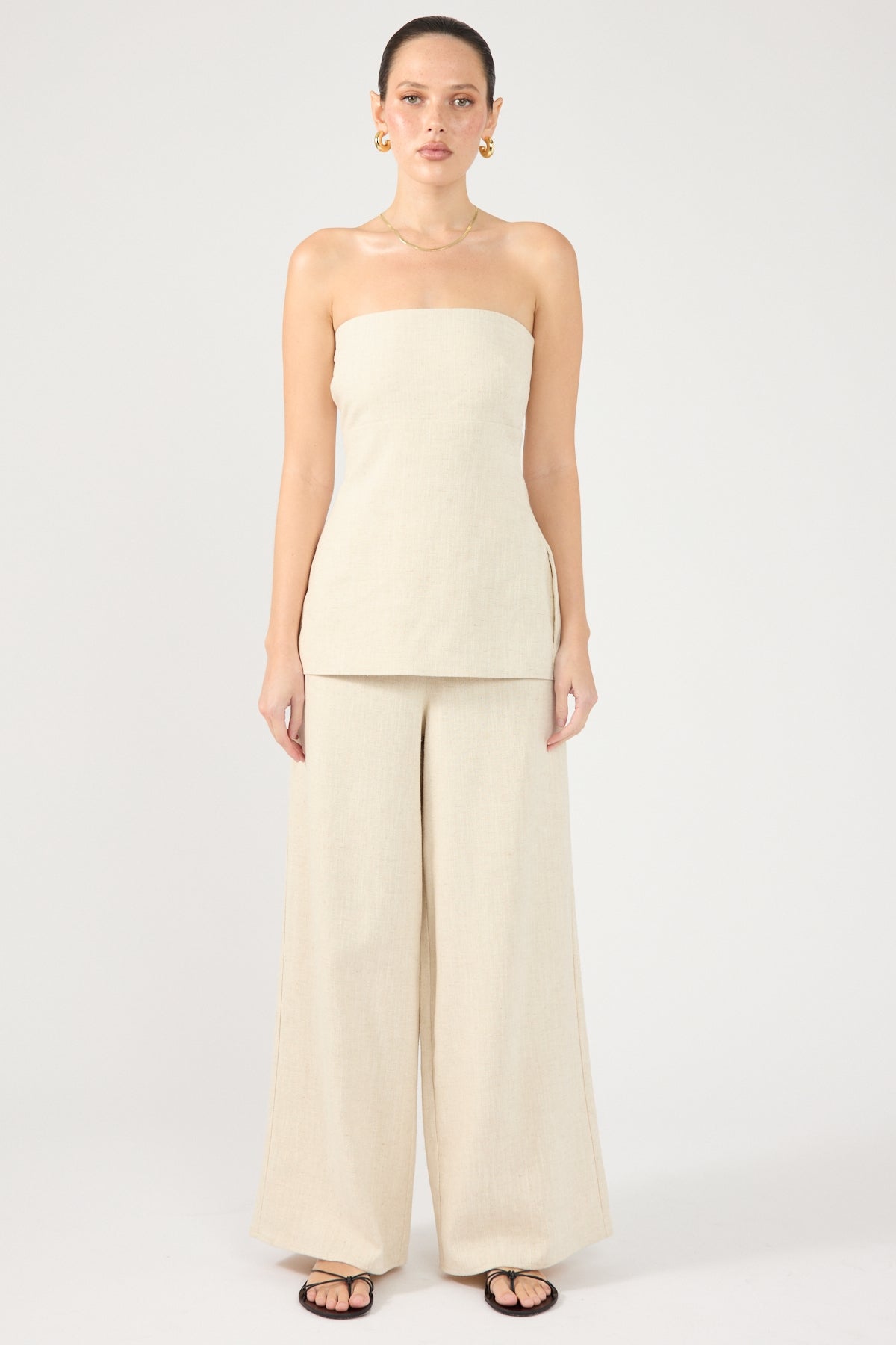 Perfect Stranger MENORCA LINEN SPECKLE STRAPLESS TOP Oat