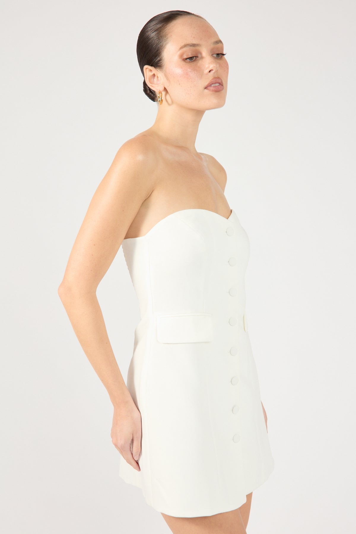Perfect Stranger Luca Strapless Button Up Mini Dress White