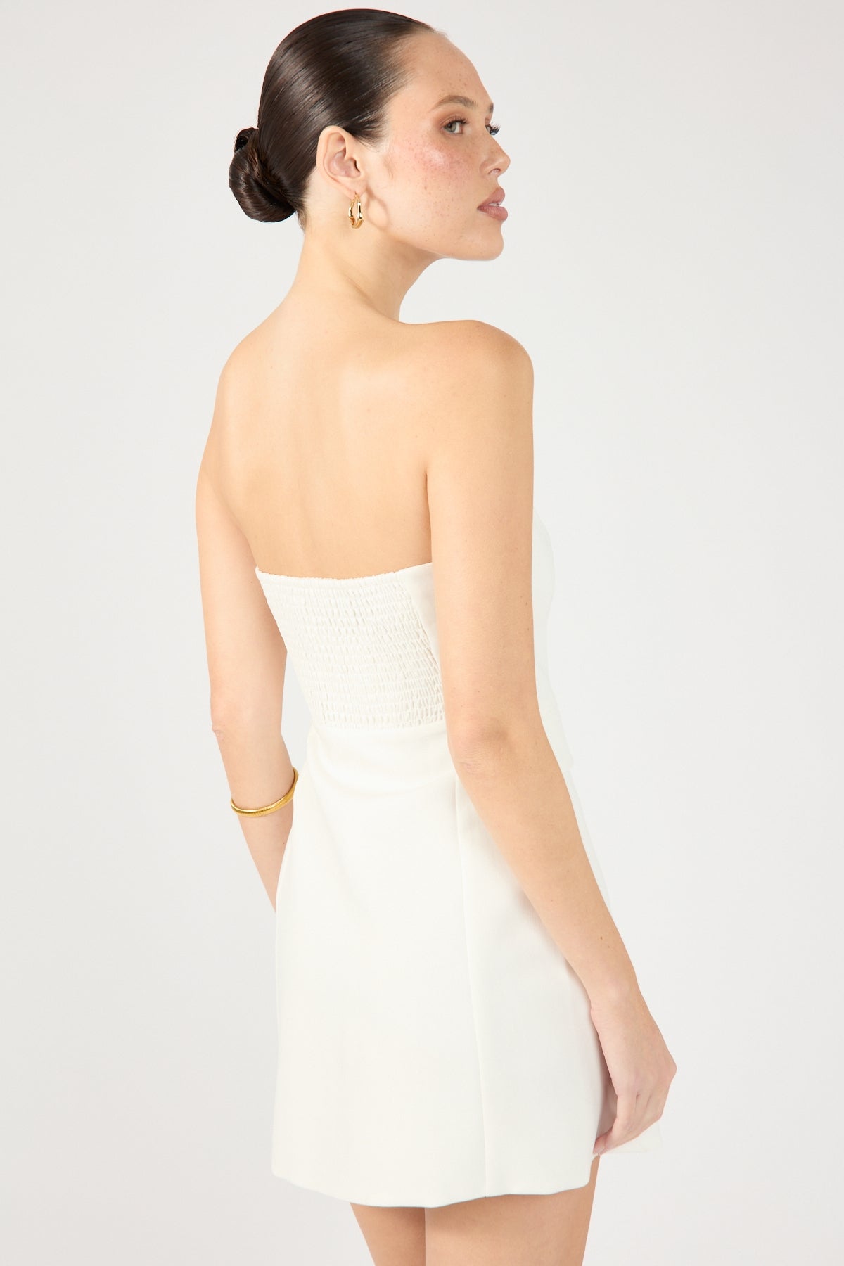 Perfect Stranger Luca Strapless Button Up Mini Dress White