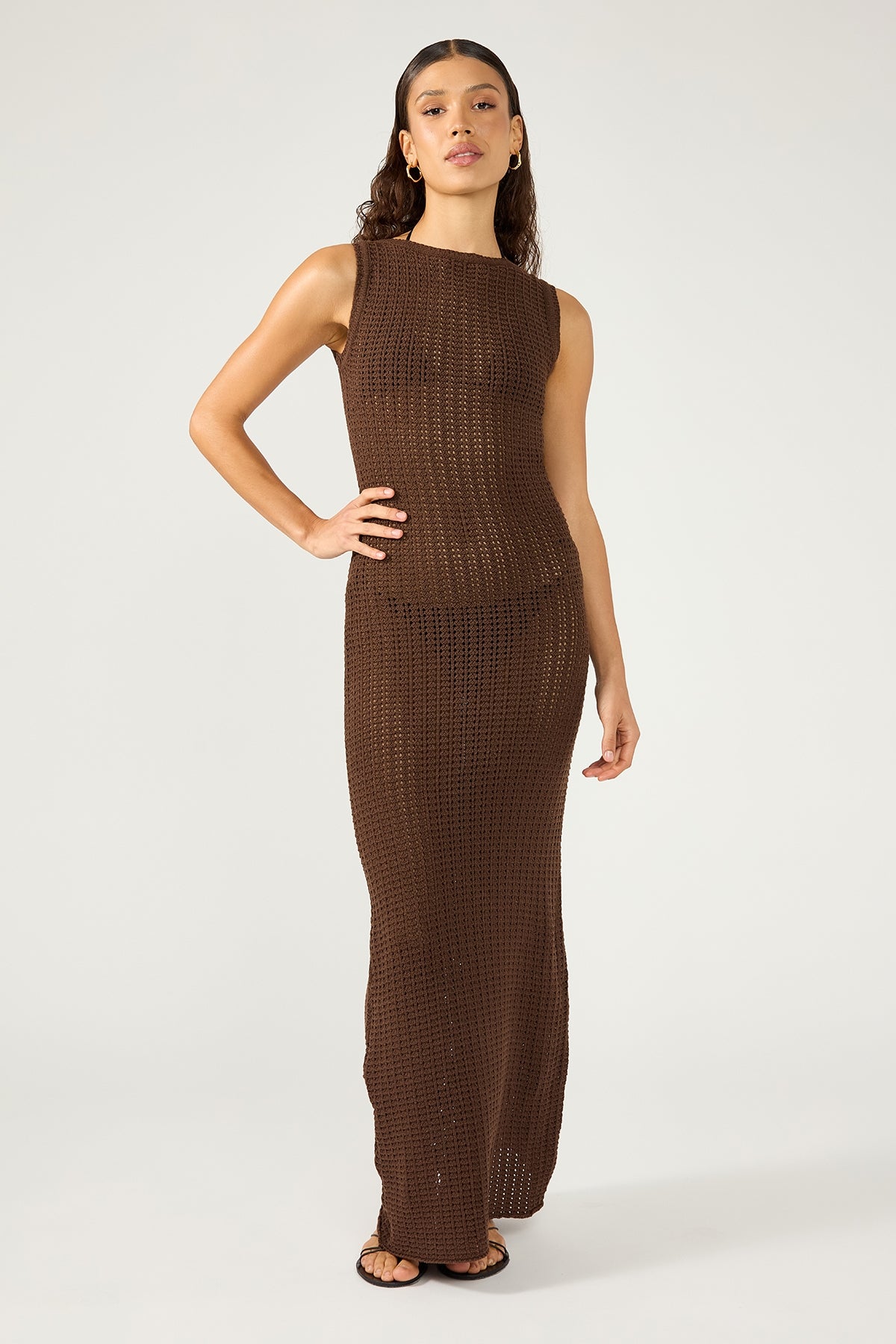 Perfect Stranger Cobana Knit Maxi Dress Brown