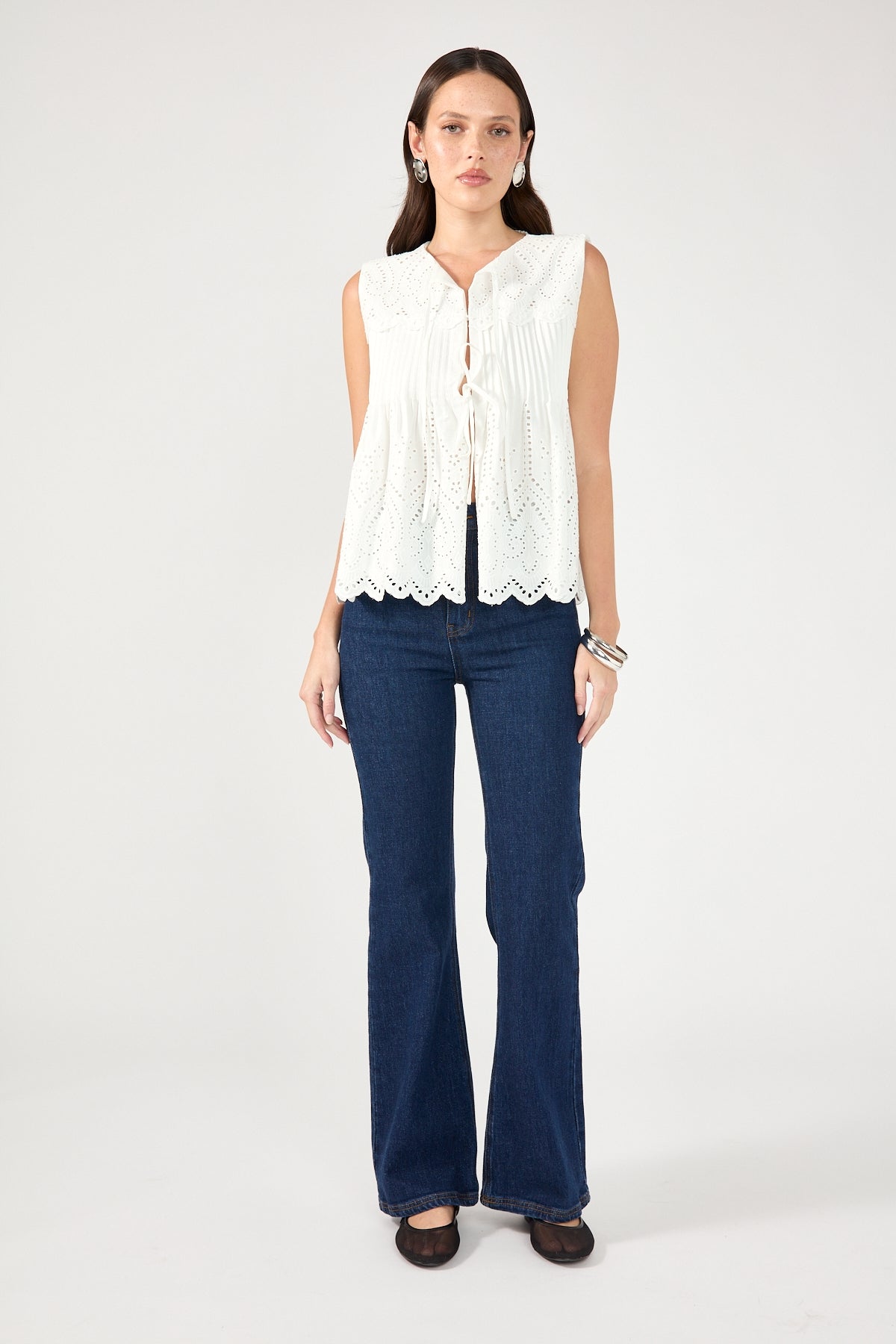 Perfect Stranger Novalee Broderie Tie Top White