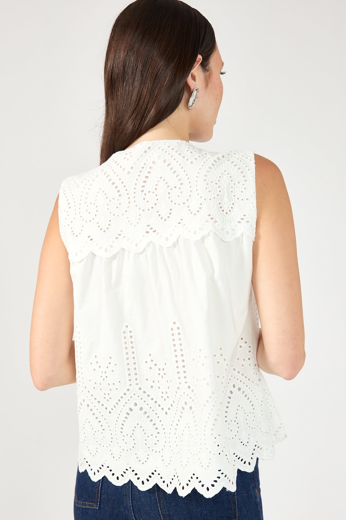 Perfect Stranger Novalee Broderie Tie Top White