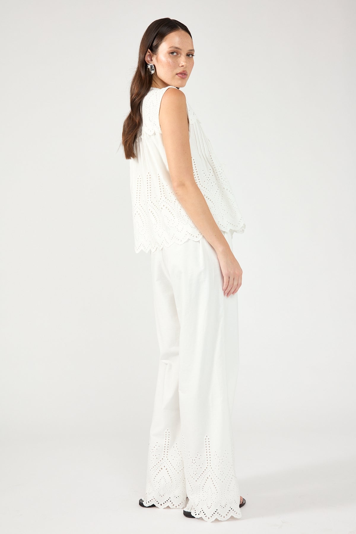 Perfect Stranger Novalee Broderie Straight Leg Pant White