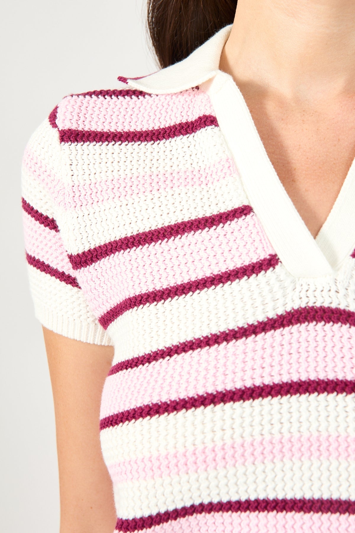 Perfect Stranger Merlo Crochet Knit Polo Pink Stripe