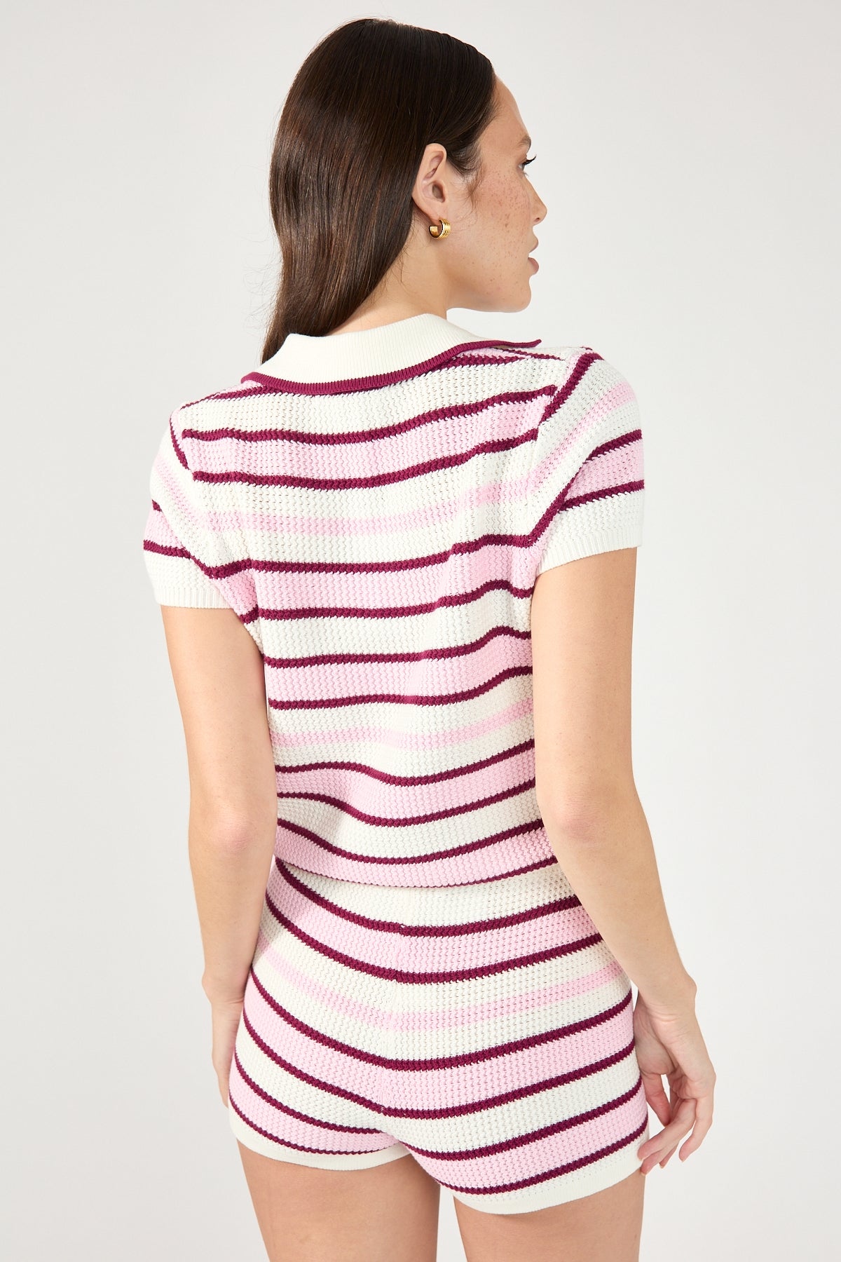 Perfect Stranger Merlo Crochet Knit Polo Pink Stripe