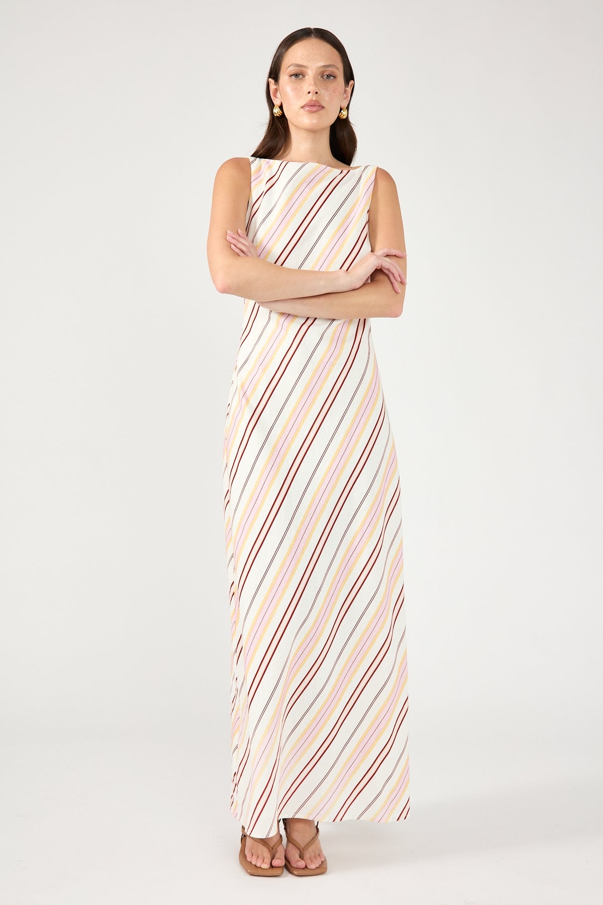 Perfect Stranger Palermo Boat Neck Stripe Maxi Dress Multi Stripe