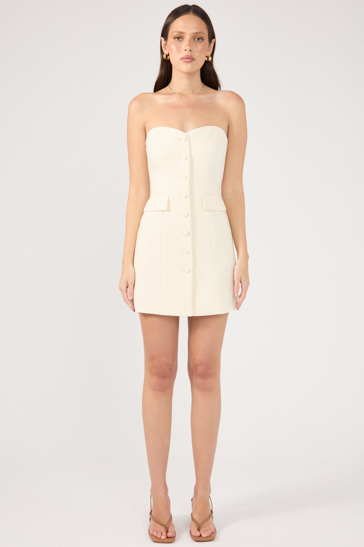 Perfect Stranger Luca Strapless Button Up Mini Dress Bone