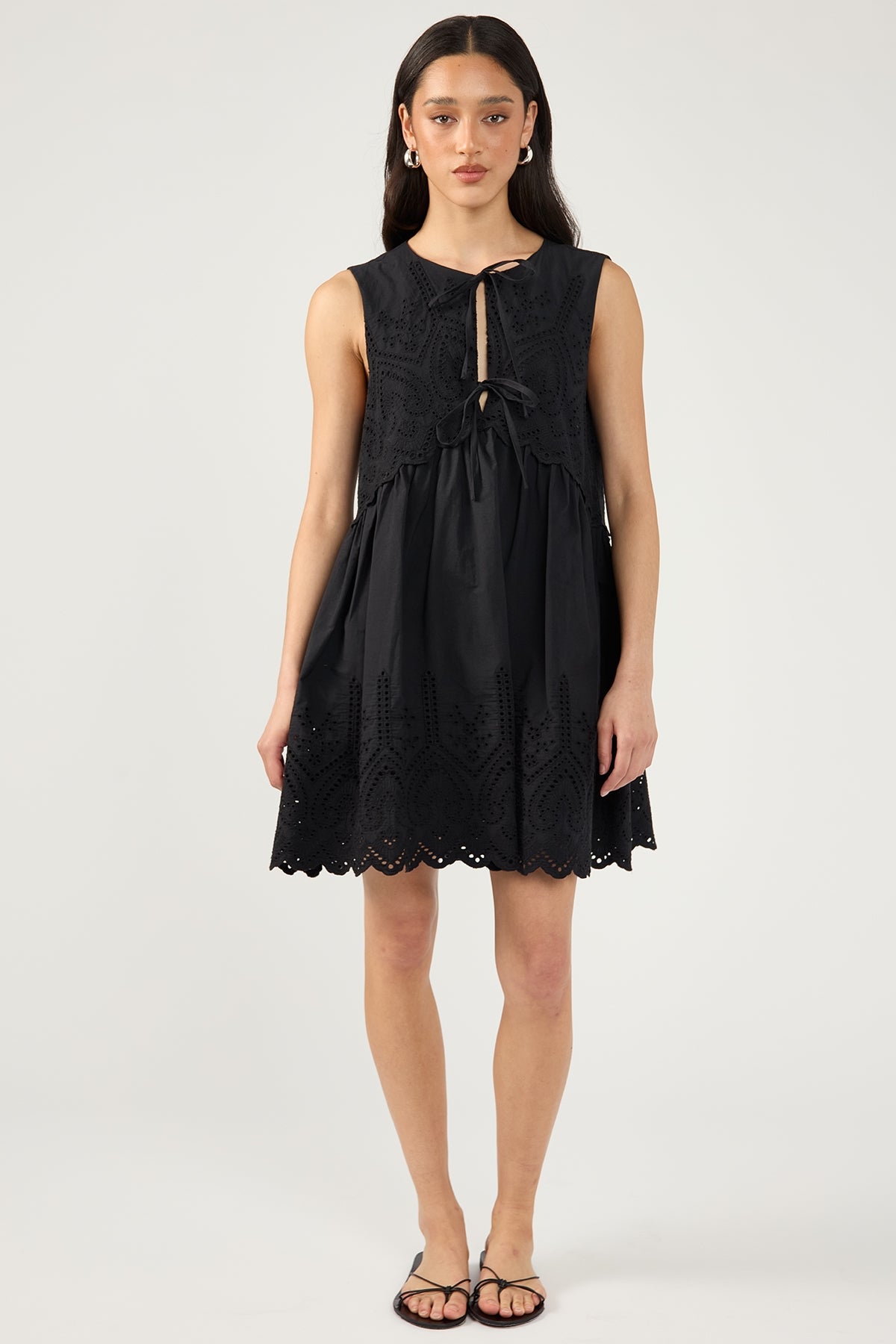 Perfect Stranger Novalee Broderie Tie Mini Dress Black