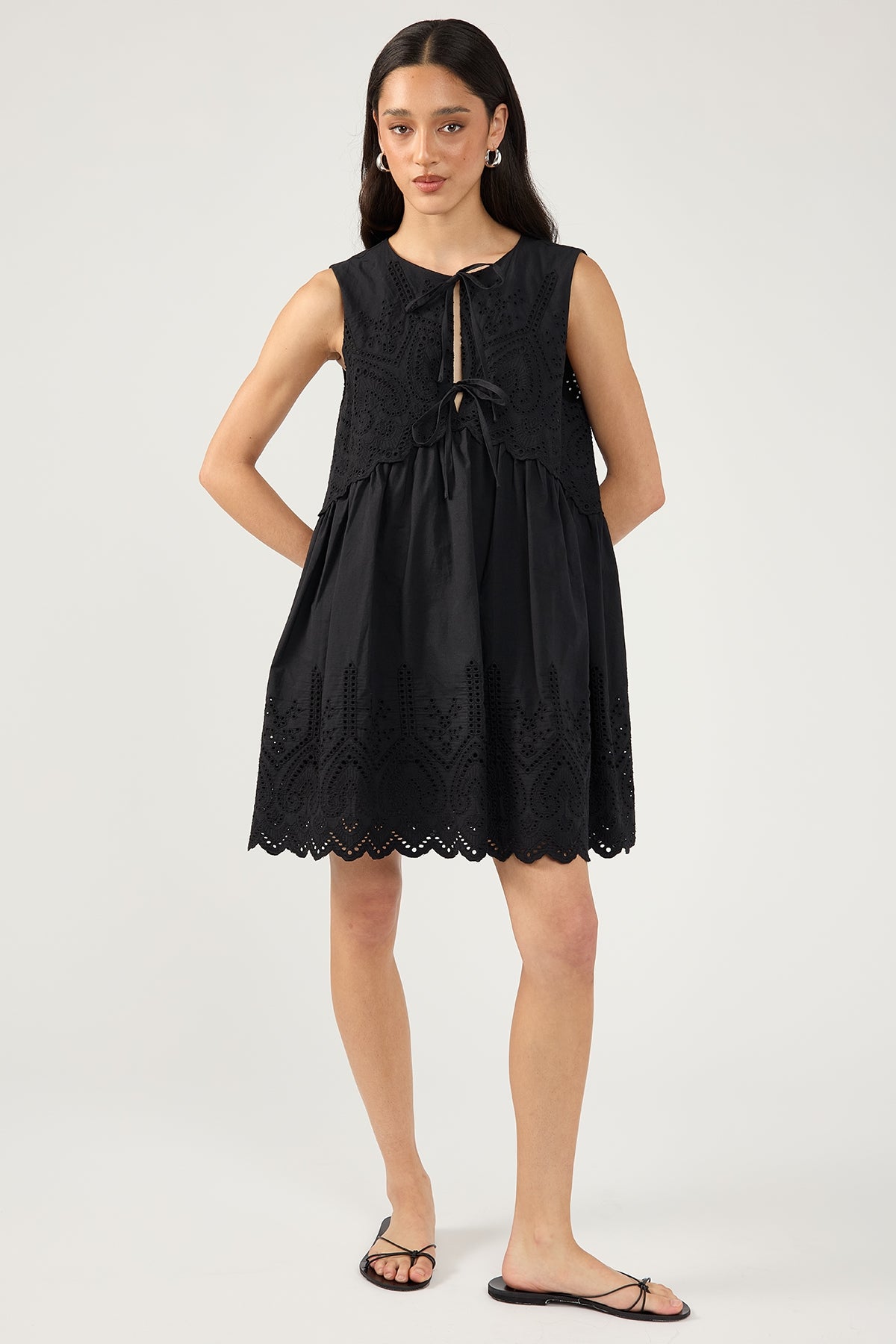 Perfect Stranger Novalee Broderie Tie Mini Dress Black