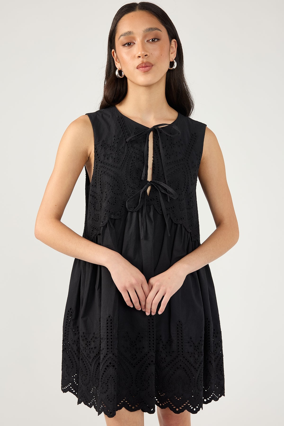 Perfect Stranger Novalee Broderie Tie Mini Dress Black