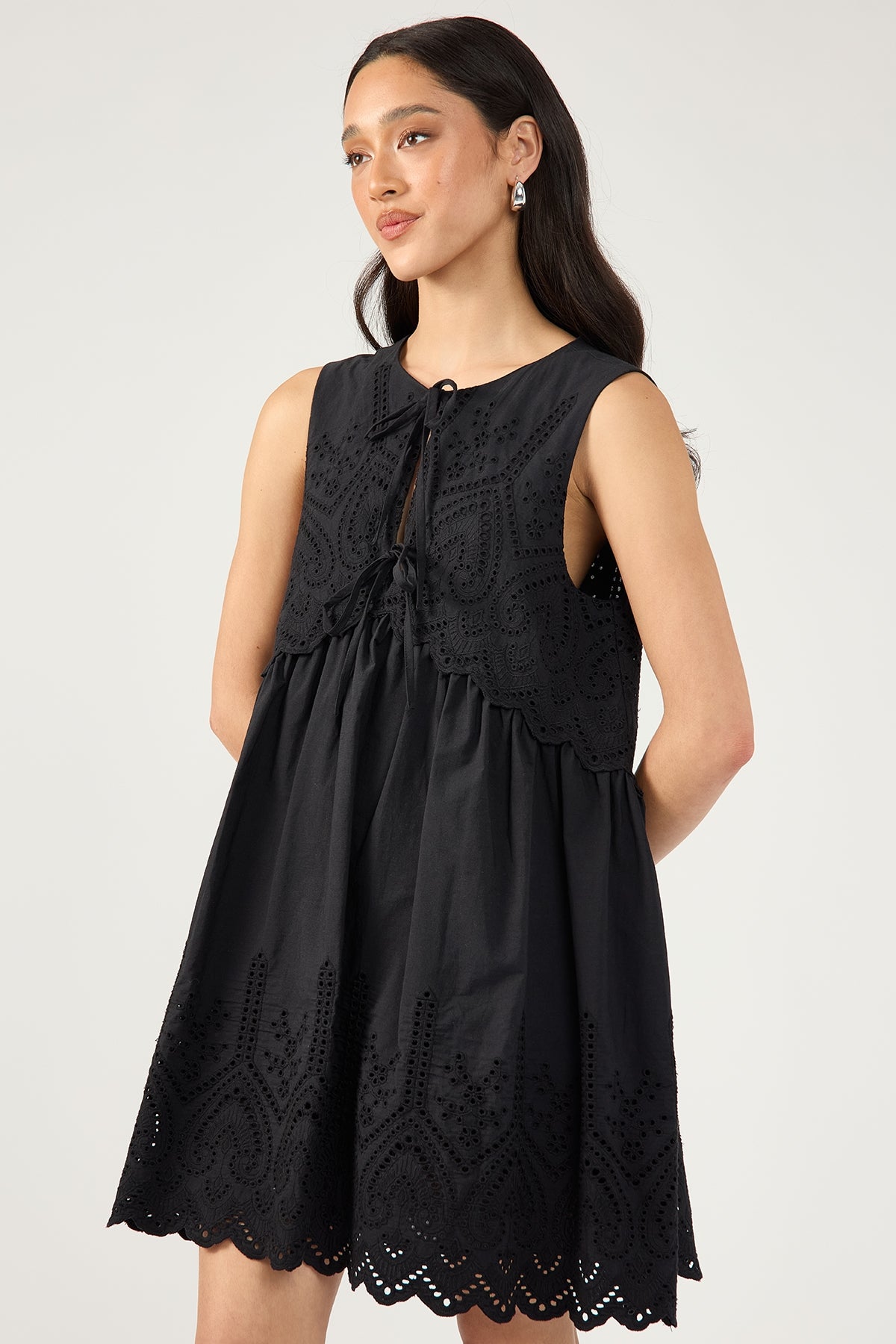 Perfect Stranger Novalee Broderie Tie Mini Dress Black