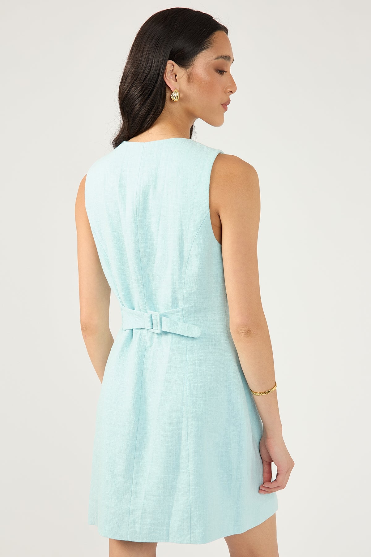 Perfect Stranger Menorca High Neck Linen Mini Dress Blue