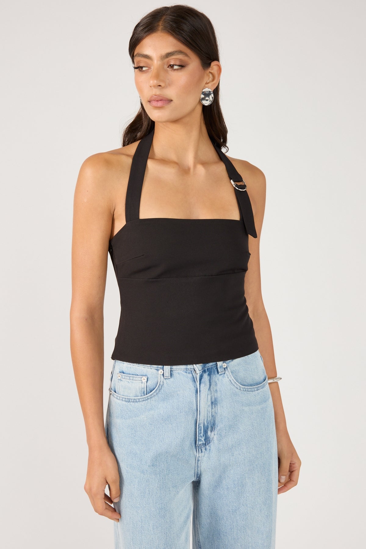 Perfect Stranger Buckle Up Halter Top Black