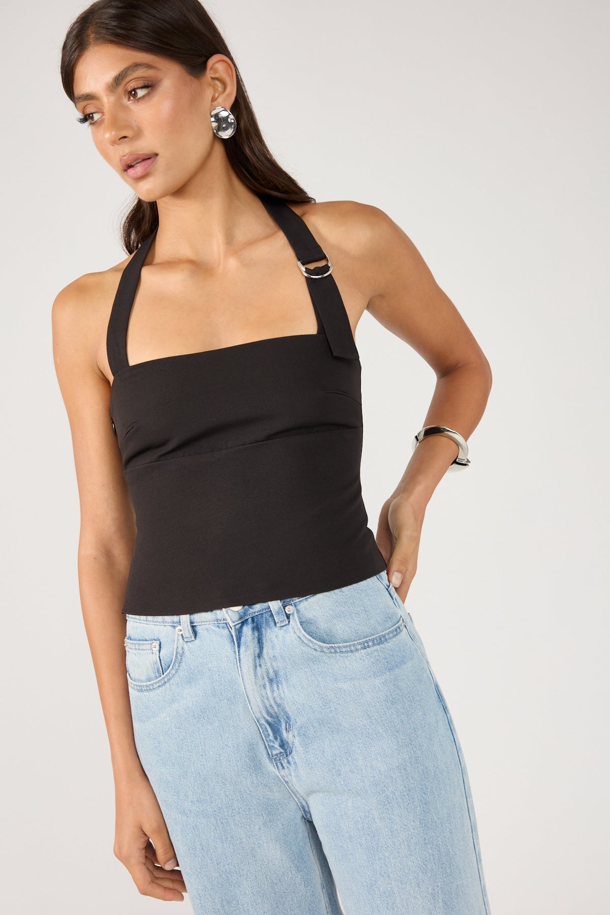 Perfect Stranger Buckle Up Halter Top Black