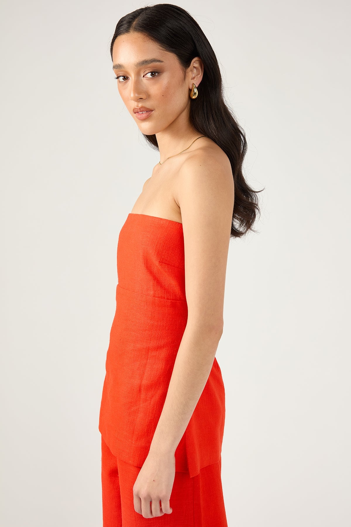 Perfect Stranger Menorca Linen Strapless Top Red