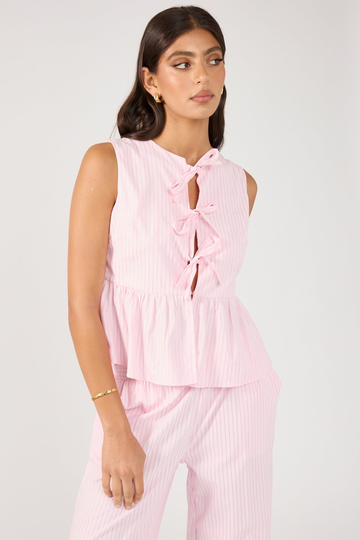 Perfect Stranger Amos Stripe Tie Front Top Pink Stripe