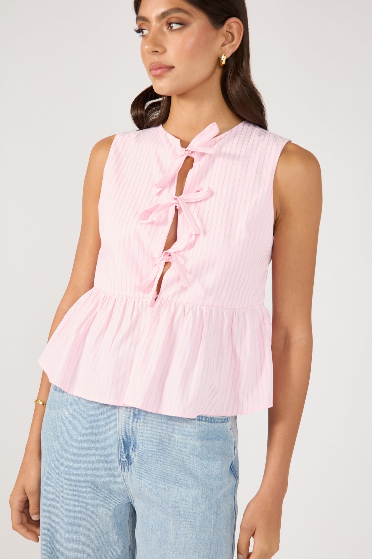 Perfect Stranger Amos Stripe Tie Front Top Pink Stripe