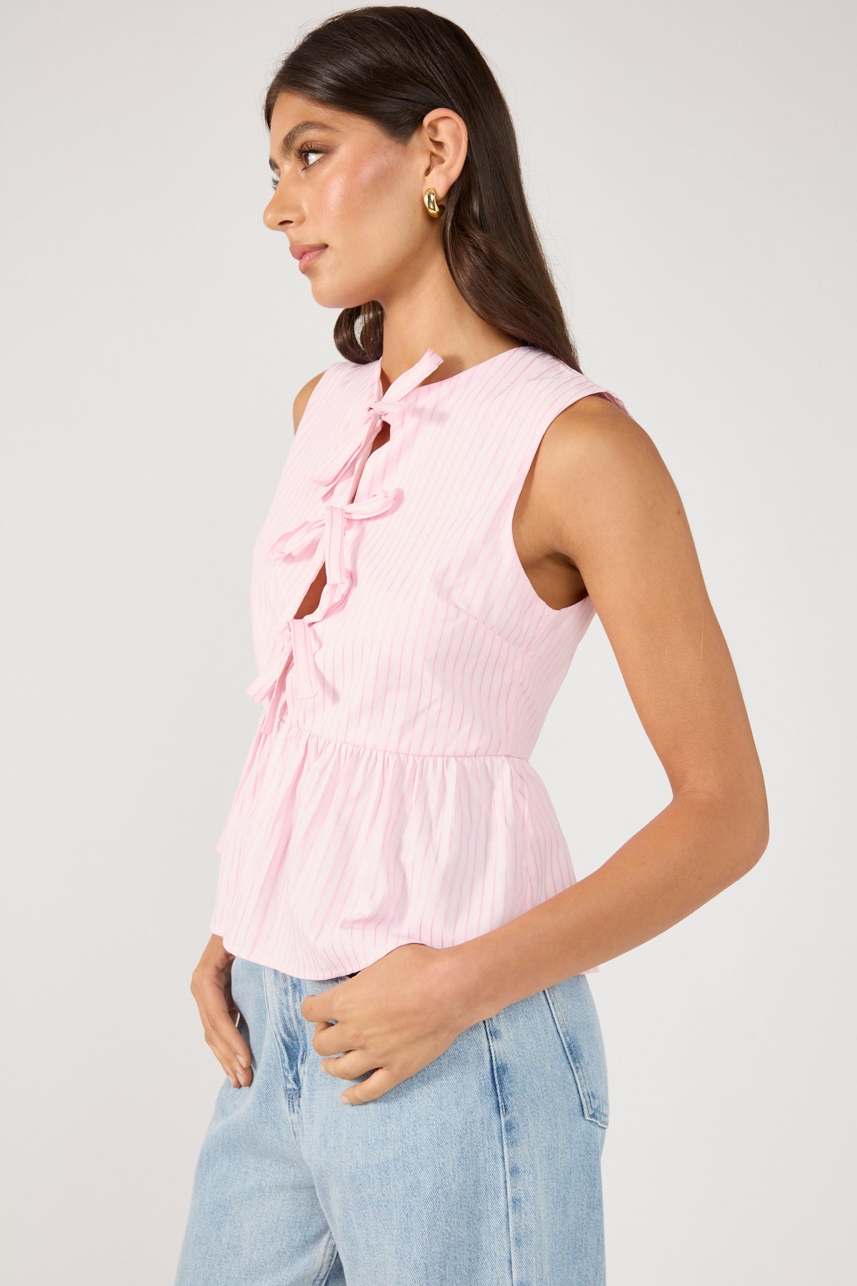 Perfect Stranger Amos Stripe Tie Front Top Pink Stripe