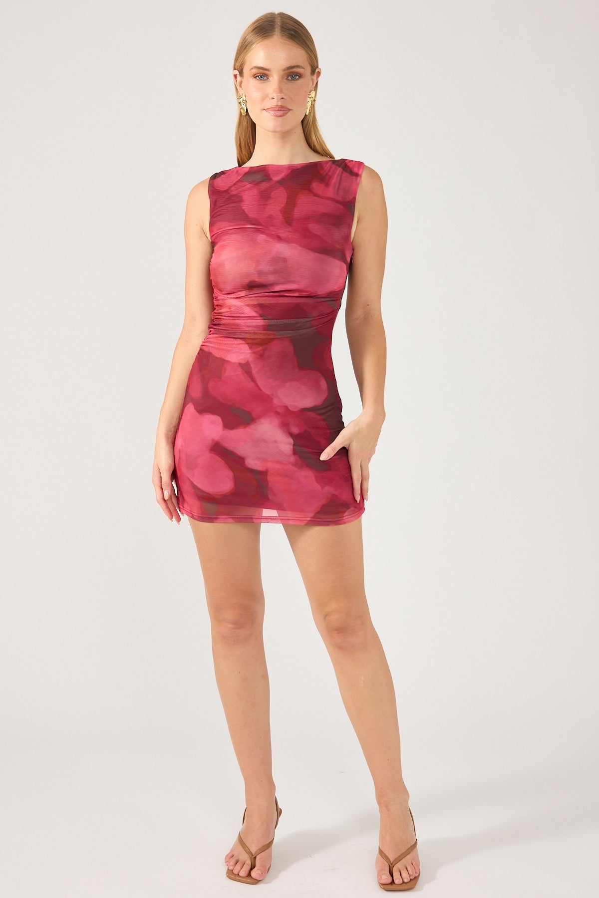 Perfect Stranger Rosewater Draped Mini Dress Red Print