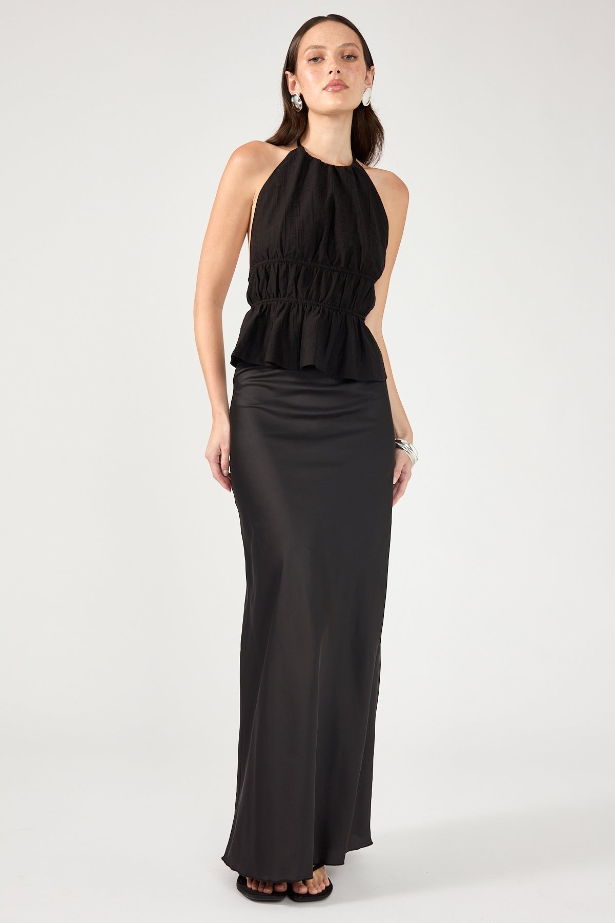 Perfect Stranger Evie Satin Maxi Skirt Black