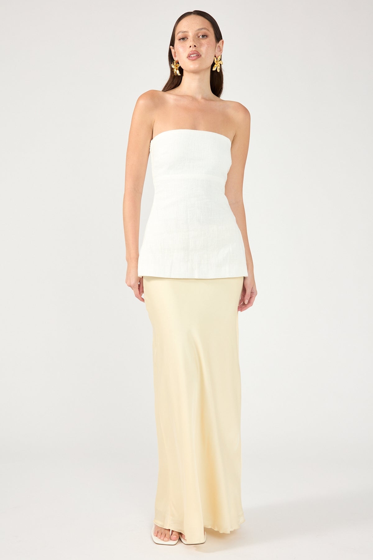 Perfect Stranger Evie Satin Maxi Skirt Yellow