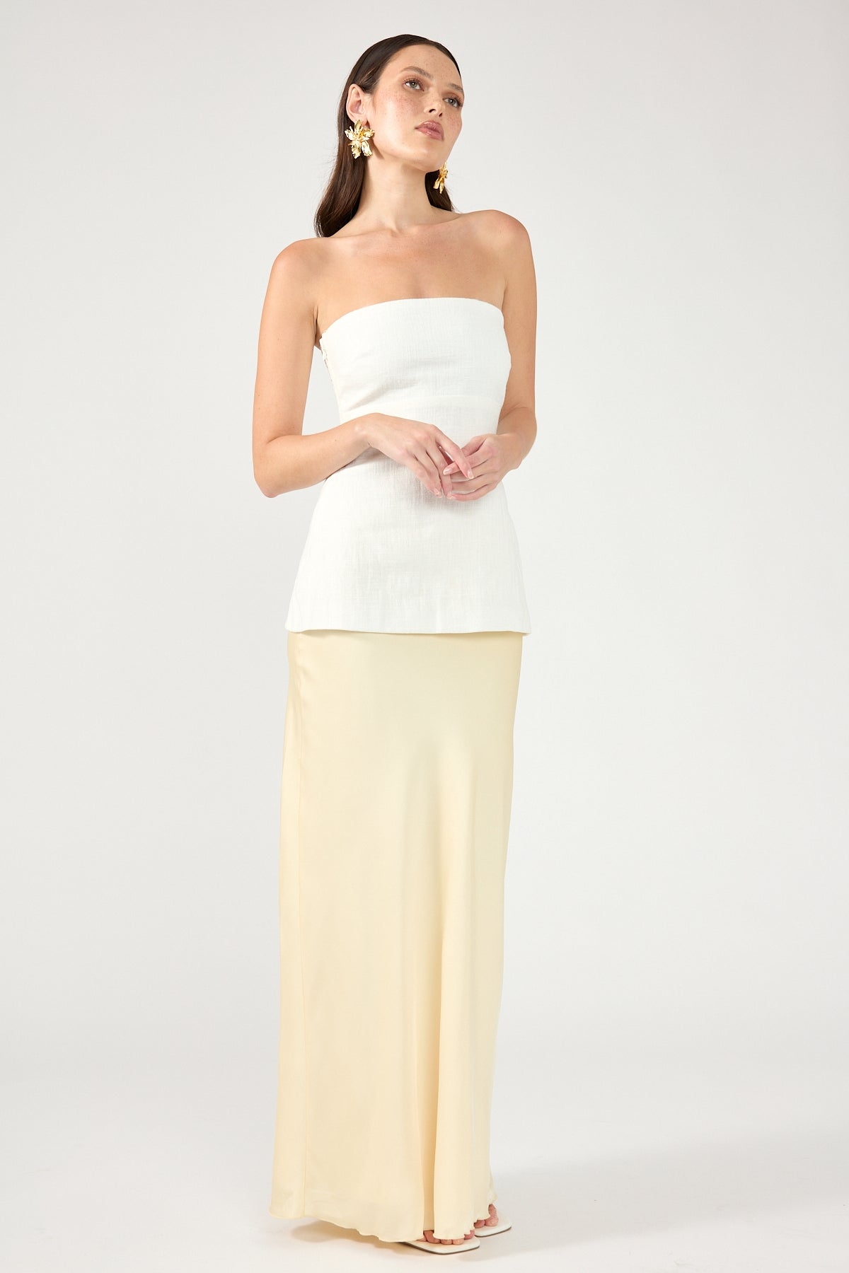 Perfect Stranger Evie Satin Maxi Skirt Yellow