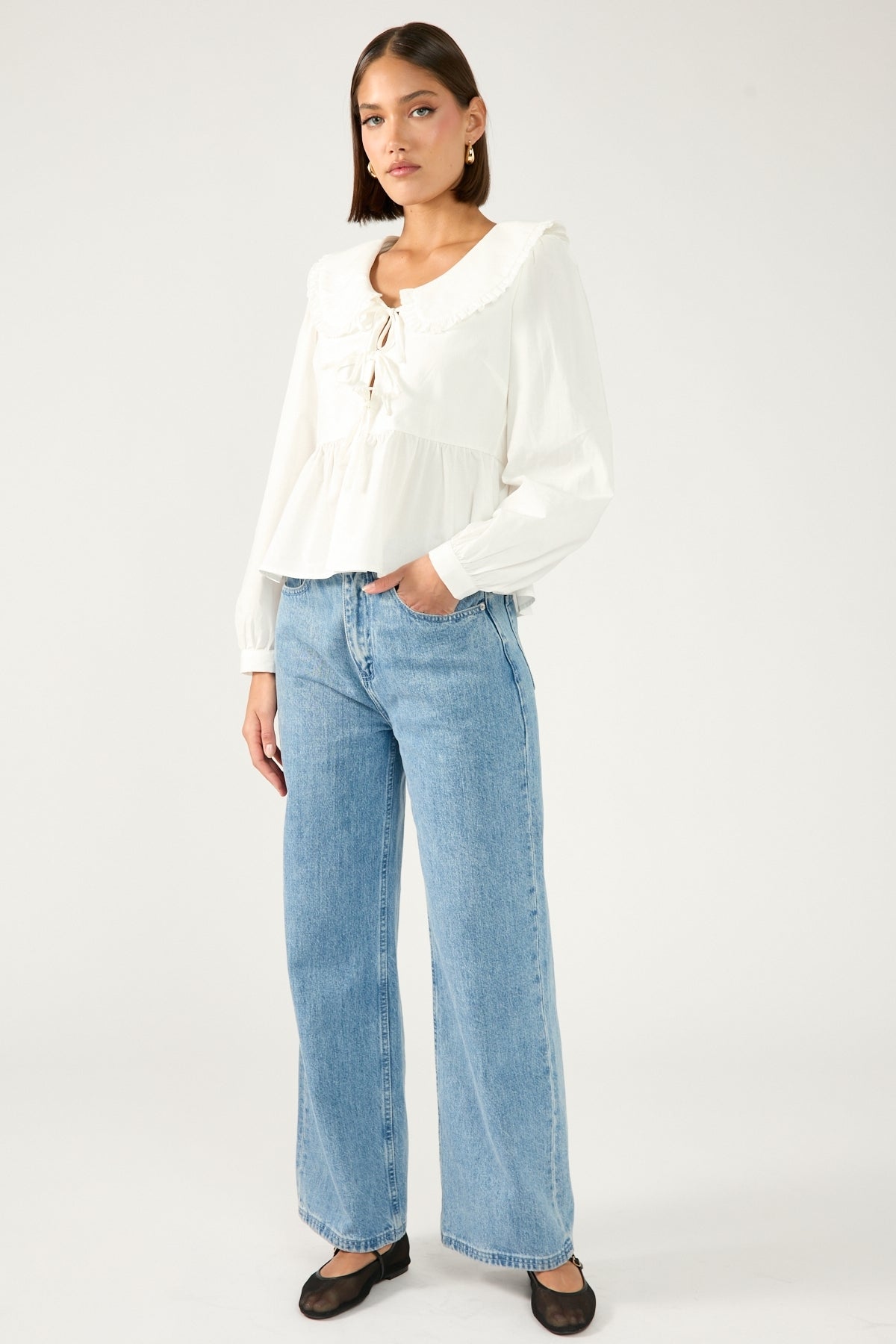 Perfect Stranger Ingrid Long Sleeve Collared Blouse White