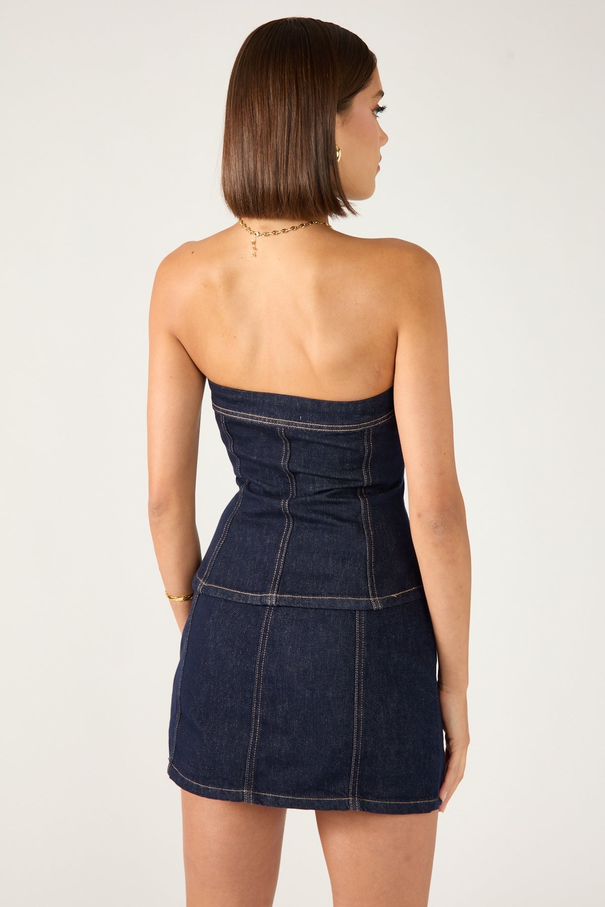 Perfect Stranger Mila Denim Button Up Top Dark Blue Denim