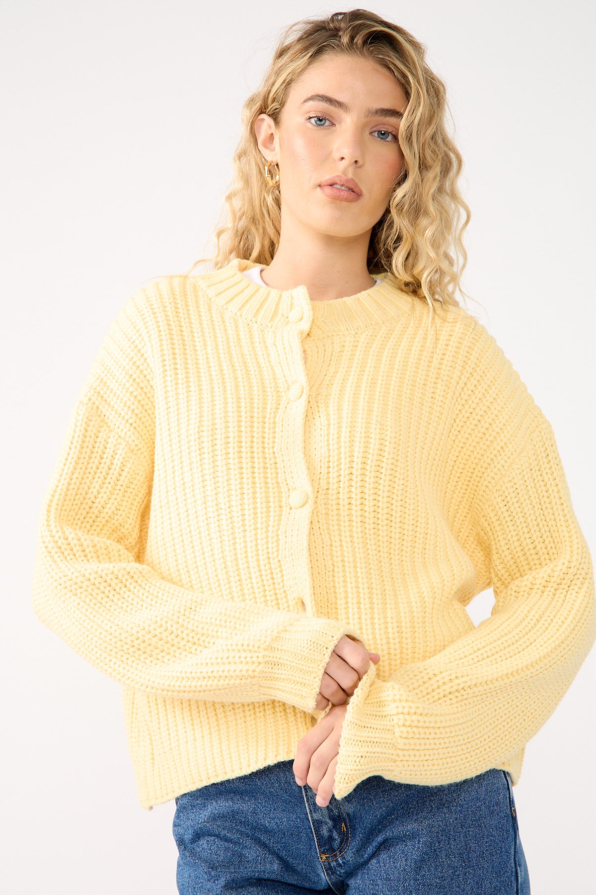 Perfect Stranger Dottie Slouch Cardigan Lemon