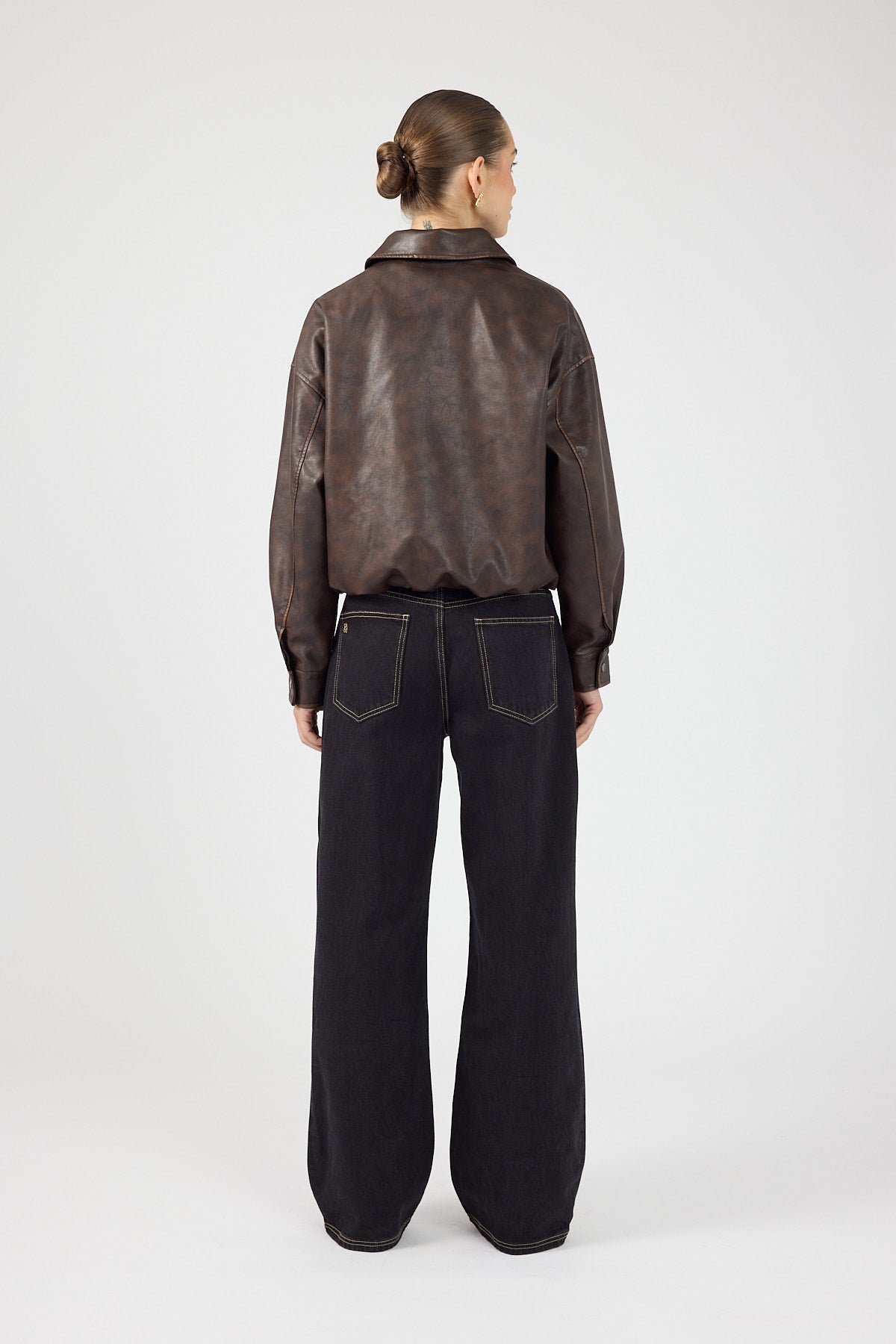 Perfect Stranger Washed Maxx Faux Leather Bomber Brown