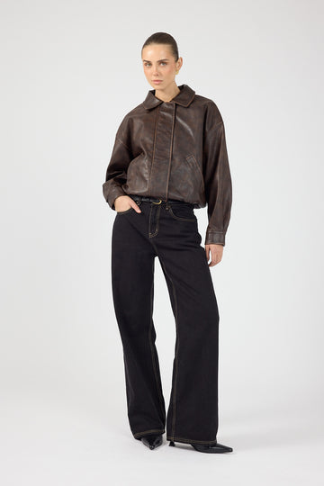 Perfect Stranger Washed Maxx Faux Leather Bomber Brown