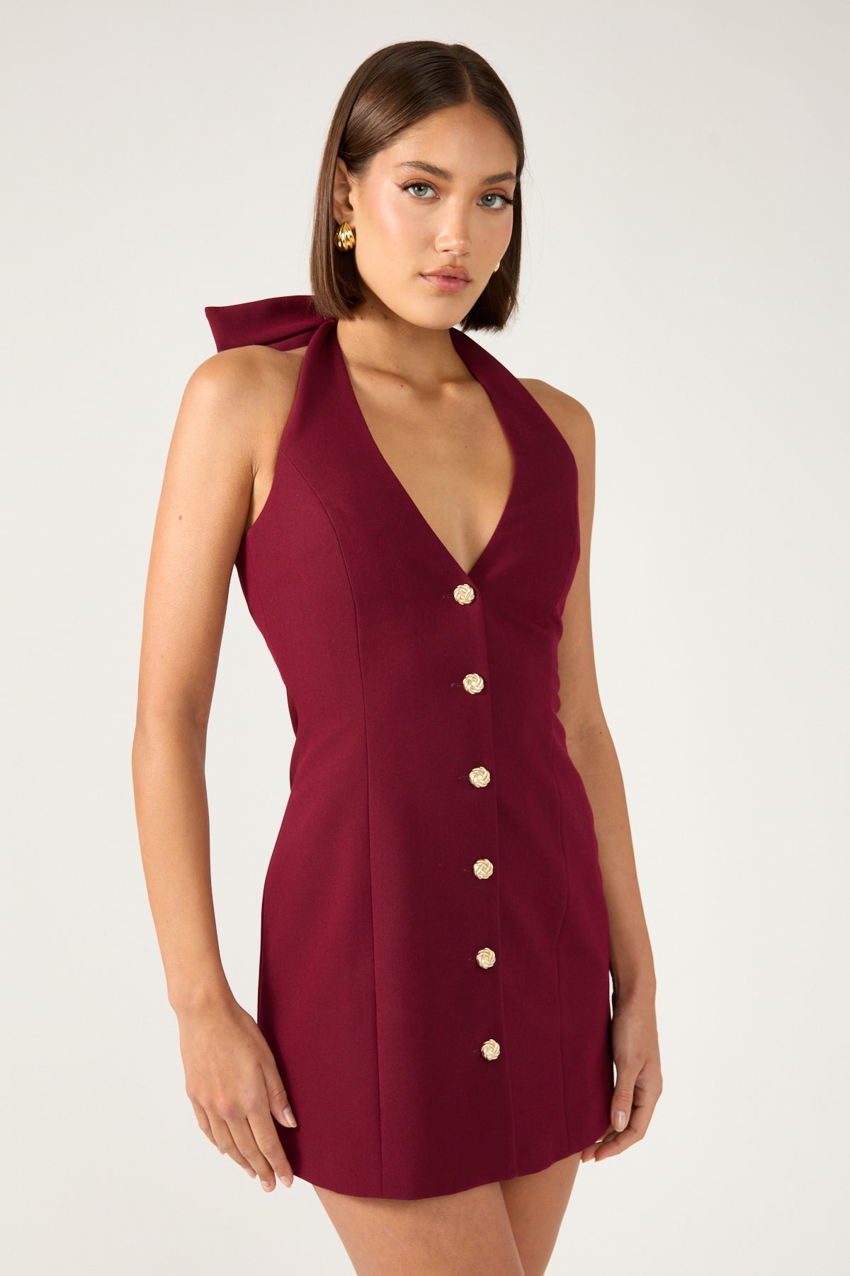 Perfect Stranger Halter Suiting Vest Mini Dress Burgundy