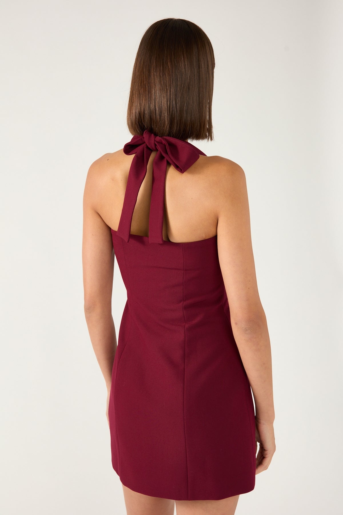 Perfect Stranger Halter Suiting Vest Mini Dress Burgundy