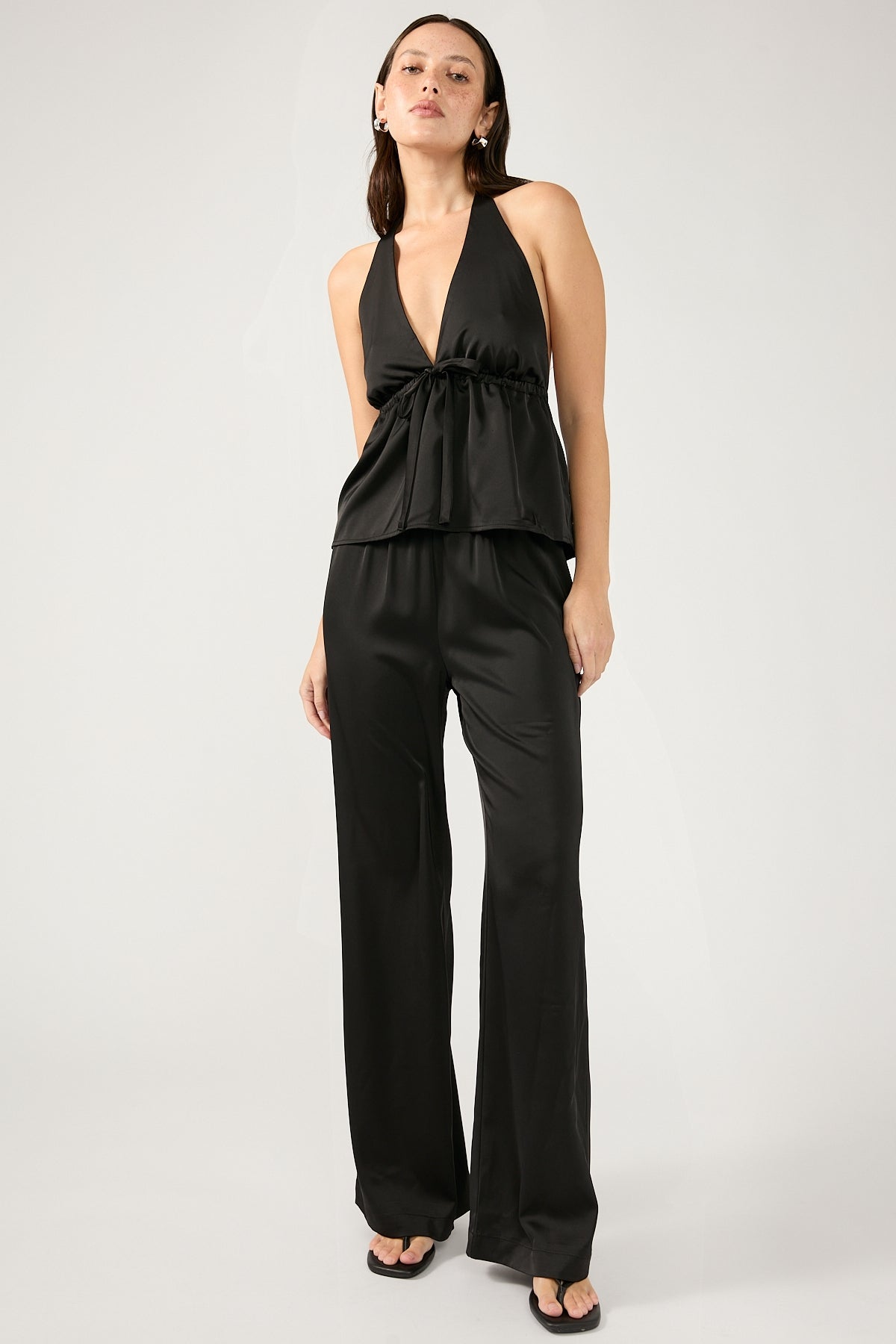 Perfect Stranger Glossy Elastic Waist Pant Black