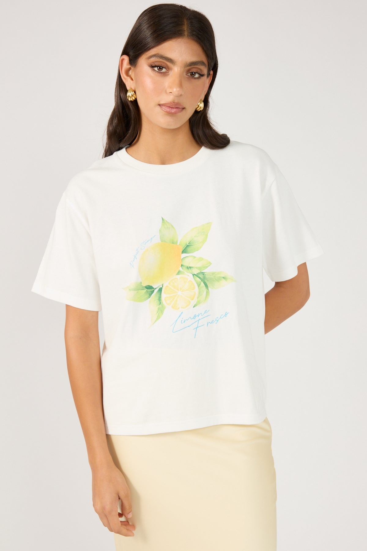 Perfect Stranger Limone Fresco Oversized Graphic Tee White