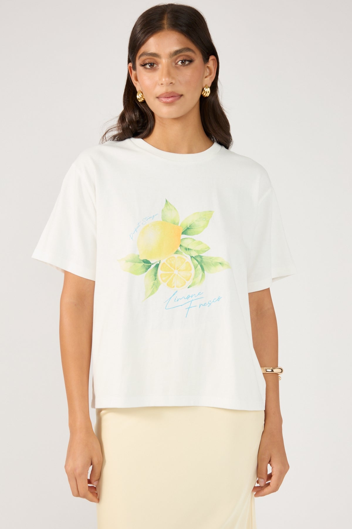 Perfect Stranger Limone Fresco Oversized Graphic Tee White