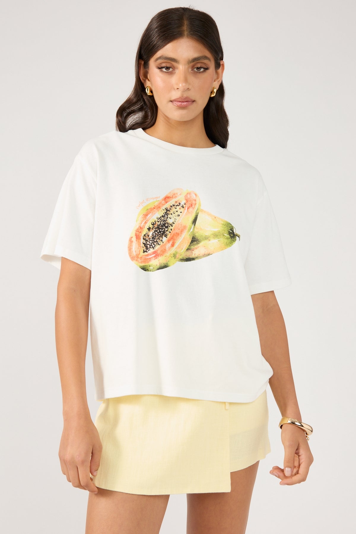 Perfect Stranger Papaya Oversized Graphic Tee White