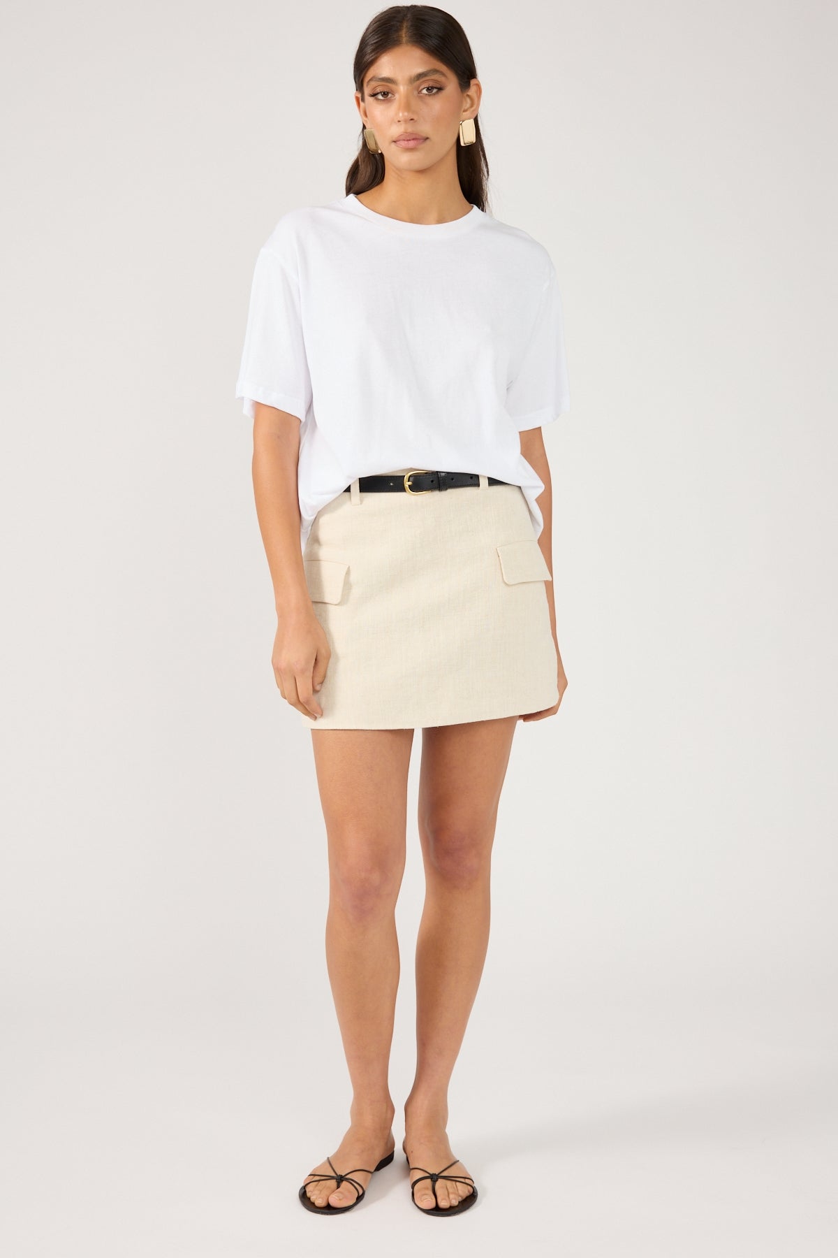 Perfect Stranger MENORCA LINEN SPECKLE TAILORED SKIRT Oatmeal