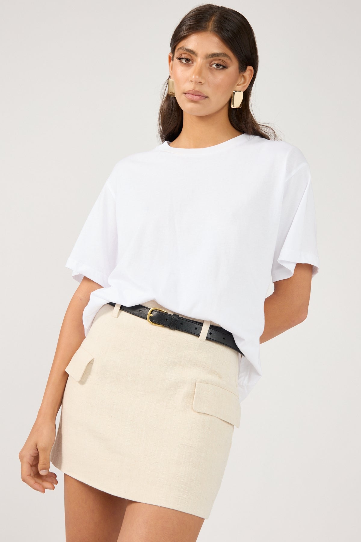 Perfect Stranger MENORCA LINEN SPECKLE TAILORED SKIRT Oatmeal