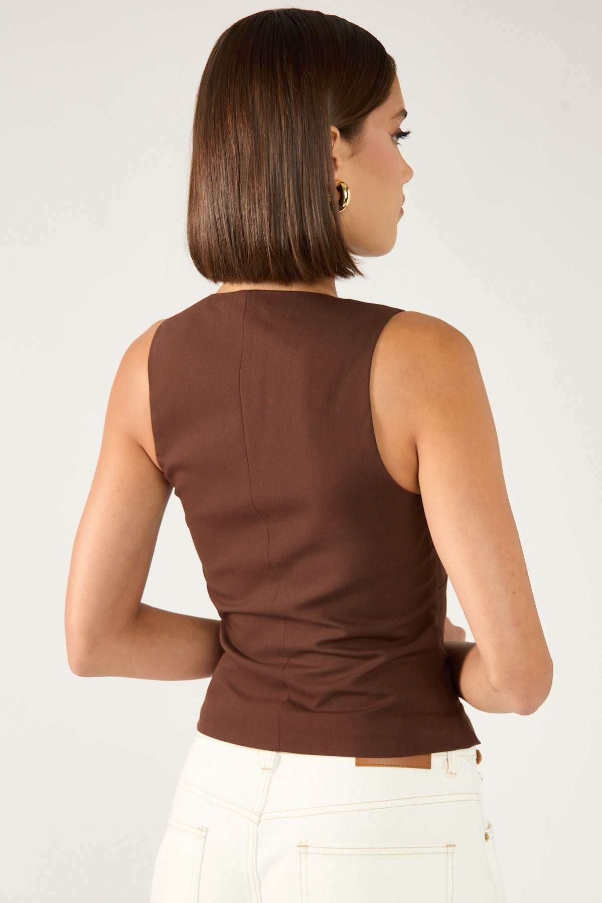 Perfect Stranger Luca V Neck Sleeveless Vest Top Brown