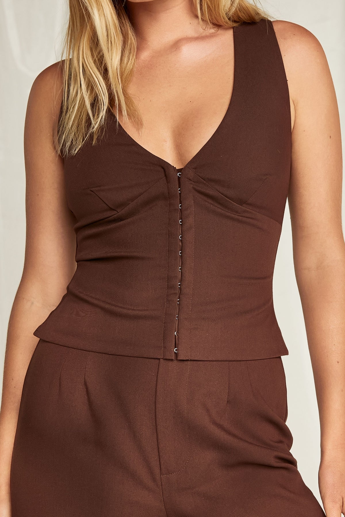 Perfect Stranger Luca V Neck Sleeveless Vest Top Brown