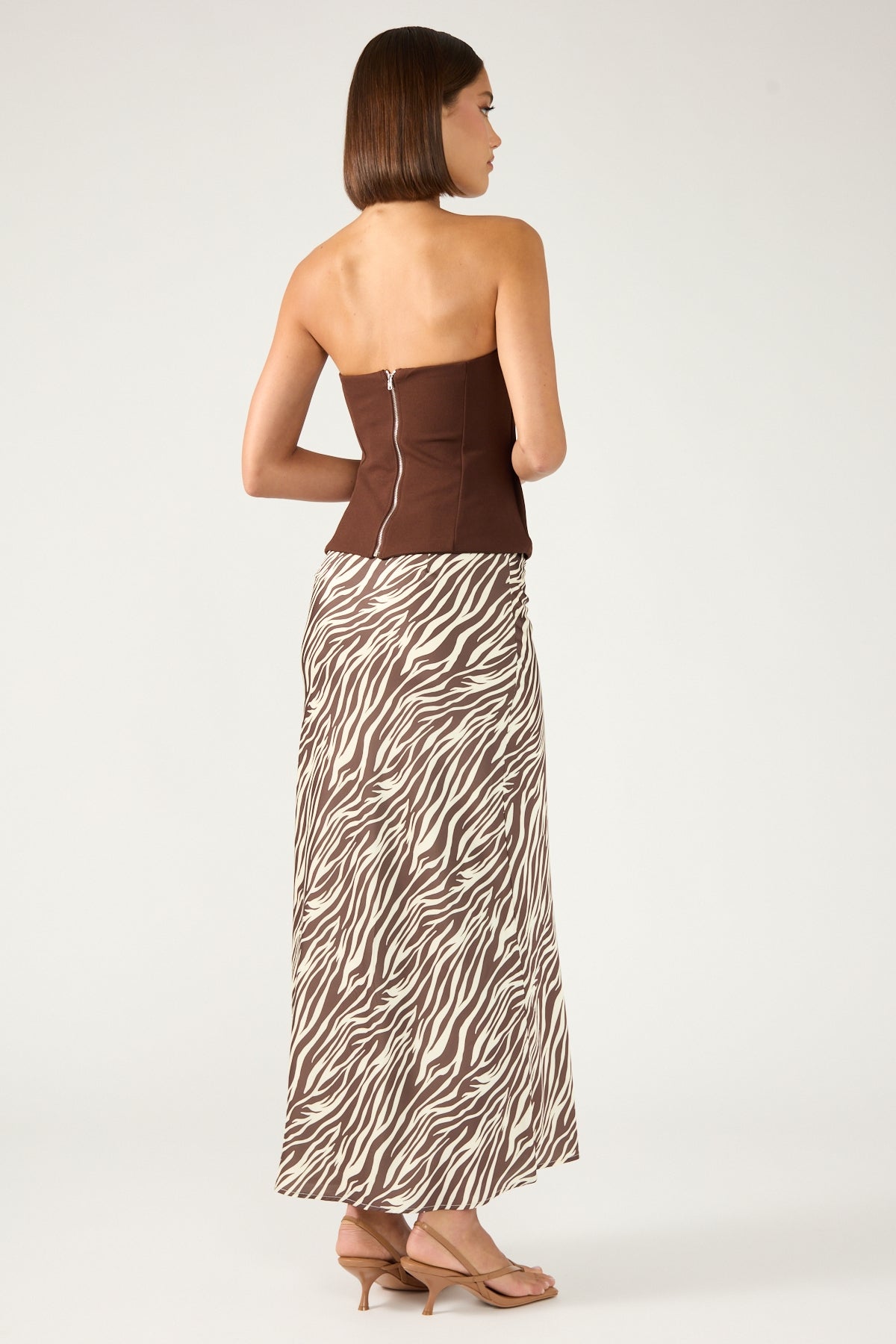 Perfect Stranger Ziva Satin Maxi Skirt Brown Print