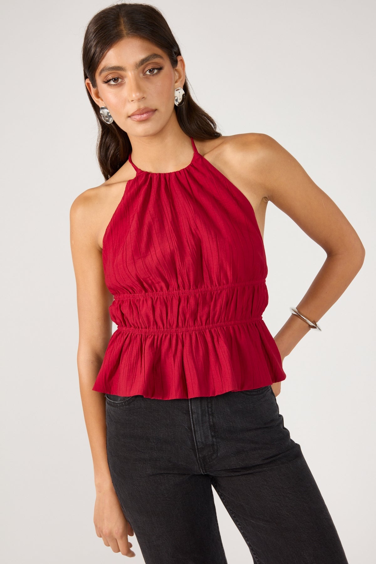 Perfect Stranger Arybelle Halter Open Back Top Burgundy